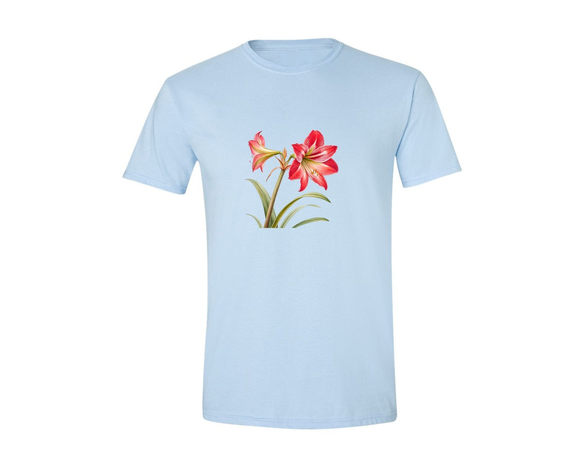 brand:Generic|color:Light Blue|Red Amaryllis Flower T Shirt Design Graphic T-Shirt