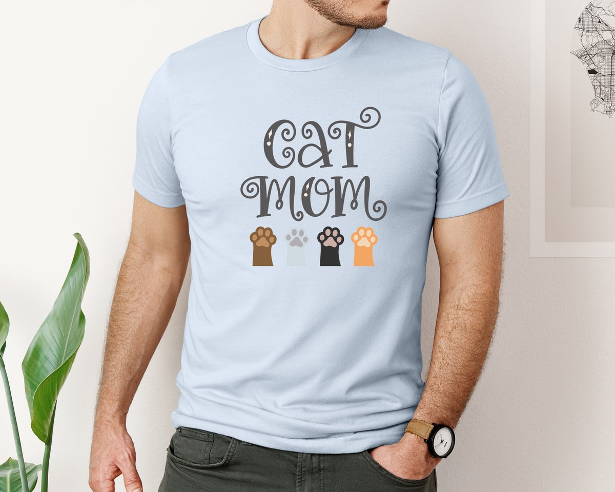 brand:Bella Canvas|color:Light Blue|Cat Mom Cute Crazy Cat Lady Quote 2 Graphic T-Shirt