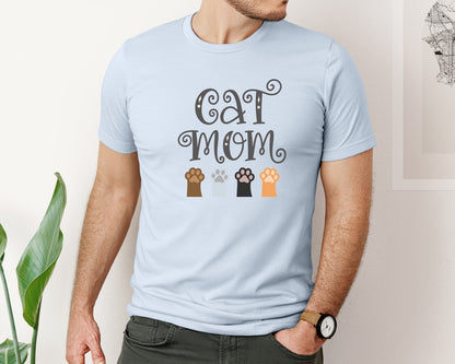 brand:Bella Canvas|color:Light Blue|Cat Mom Cute Crazy Cat Lady Quote 2 Graphic T-Shirt