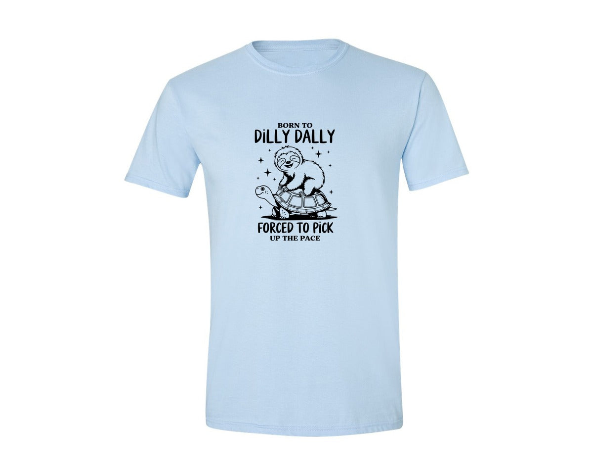 brand:Generic|color:Light Blue|Born To Dilly Dally Funny Sloth Graphic T-Shirt