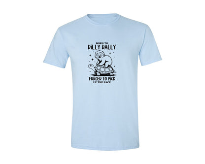 brand:Generic|color:Light Blue|Born To Dilly Dally Funny Sloth Graphic T-Shirt