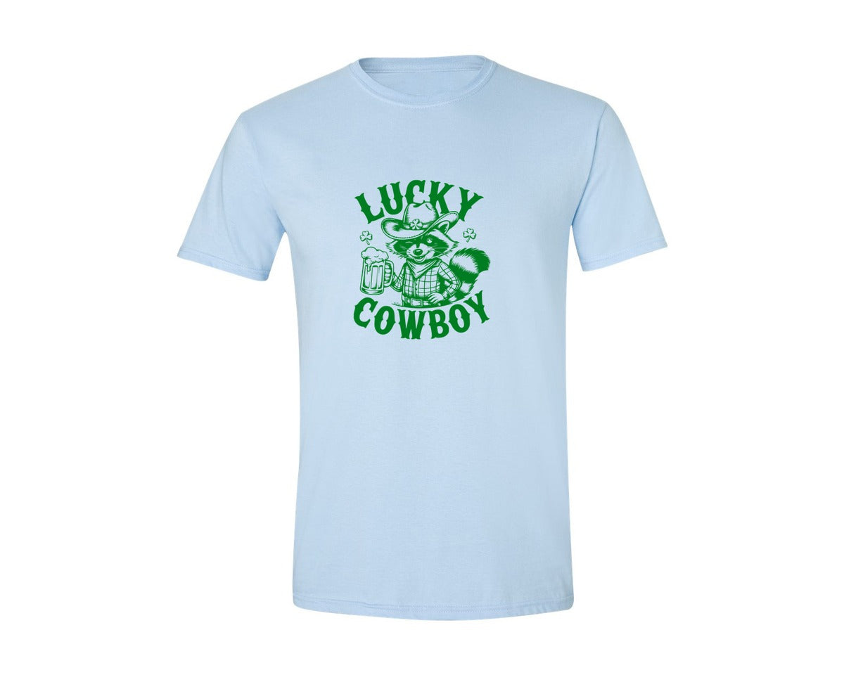 brand:Generic|color:Light Blue|Lucky Cowboy Funny St Patricks Day Graphic T-Shirt