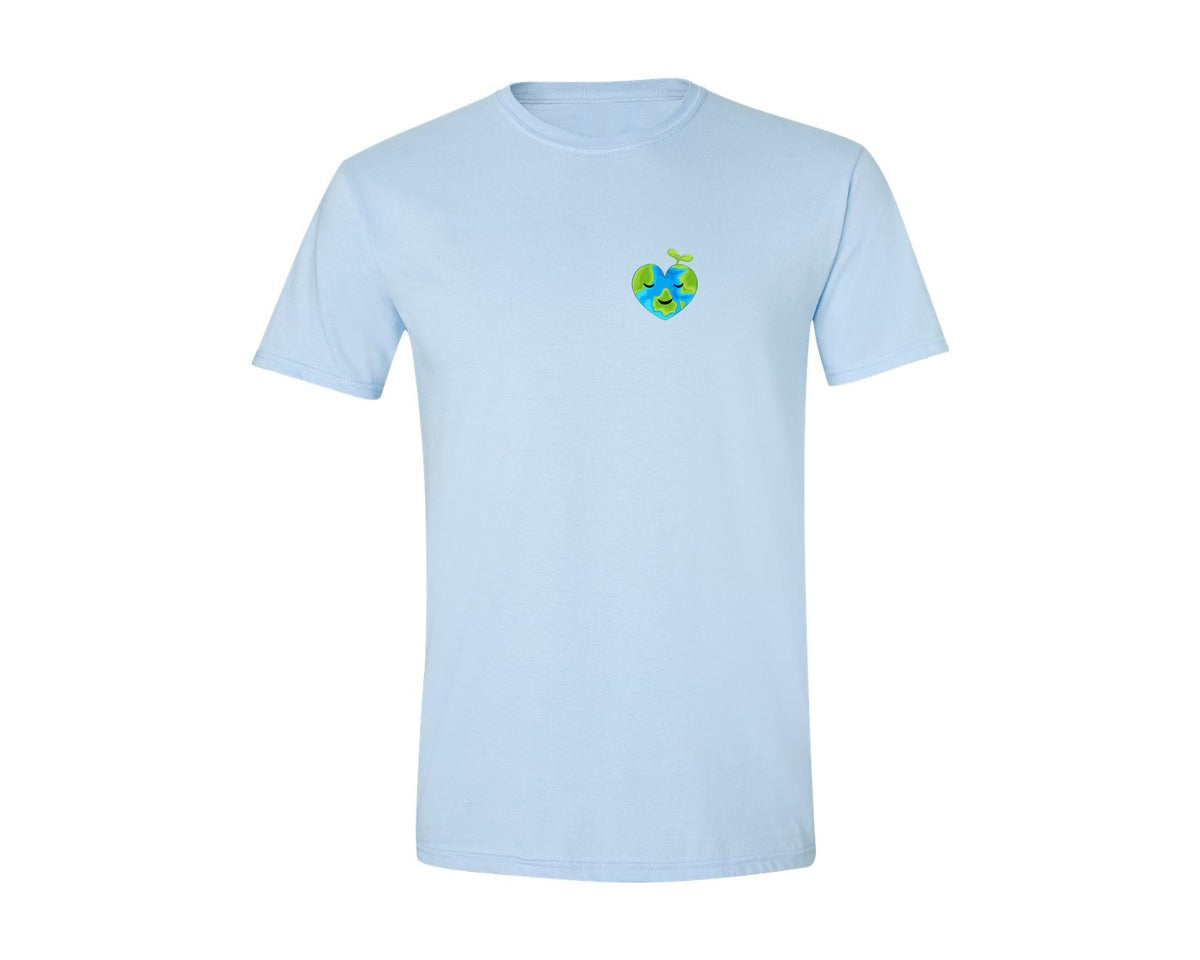 brand:Generic|color:Light Blue|Love Heart Earth Globe Pocket Design Graphic T-Shirt
