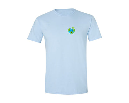 brand:Generic|color:Light Blue|Love Heart Earth Globe Pocket Design Graphic T-Shirt