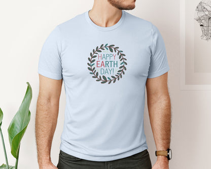 brand:Bella Canvas|color:Light Blue|Earth Day With Leaf Wreath T Shirtdesign Graphic T-Shirt