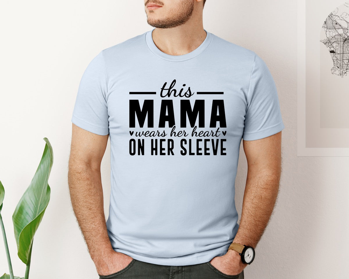 brand:Bella Canvas|color:Light Blue|This Mama Wears Her Heart On Her Sleeve 77 Graphic T-Shirt