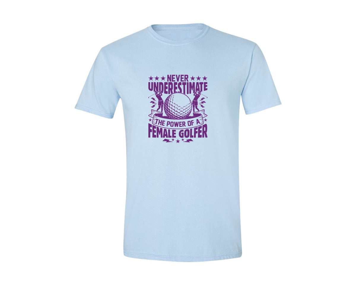 brand:Generic|color:Light Blue|Female Golfer Golf Club T Shirt Design Graphic T-Shirt