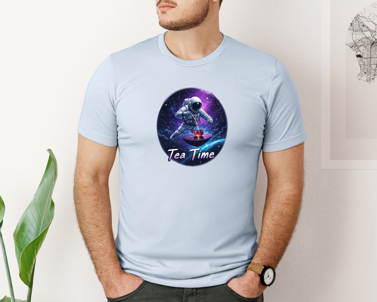 brand:Bella Canvas|color:Light Blue|Astronaut Tea Time In Space T Shirt Graphic T-Shirt