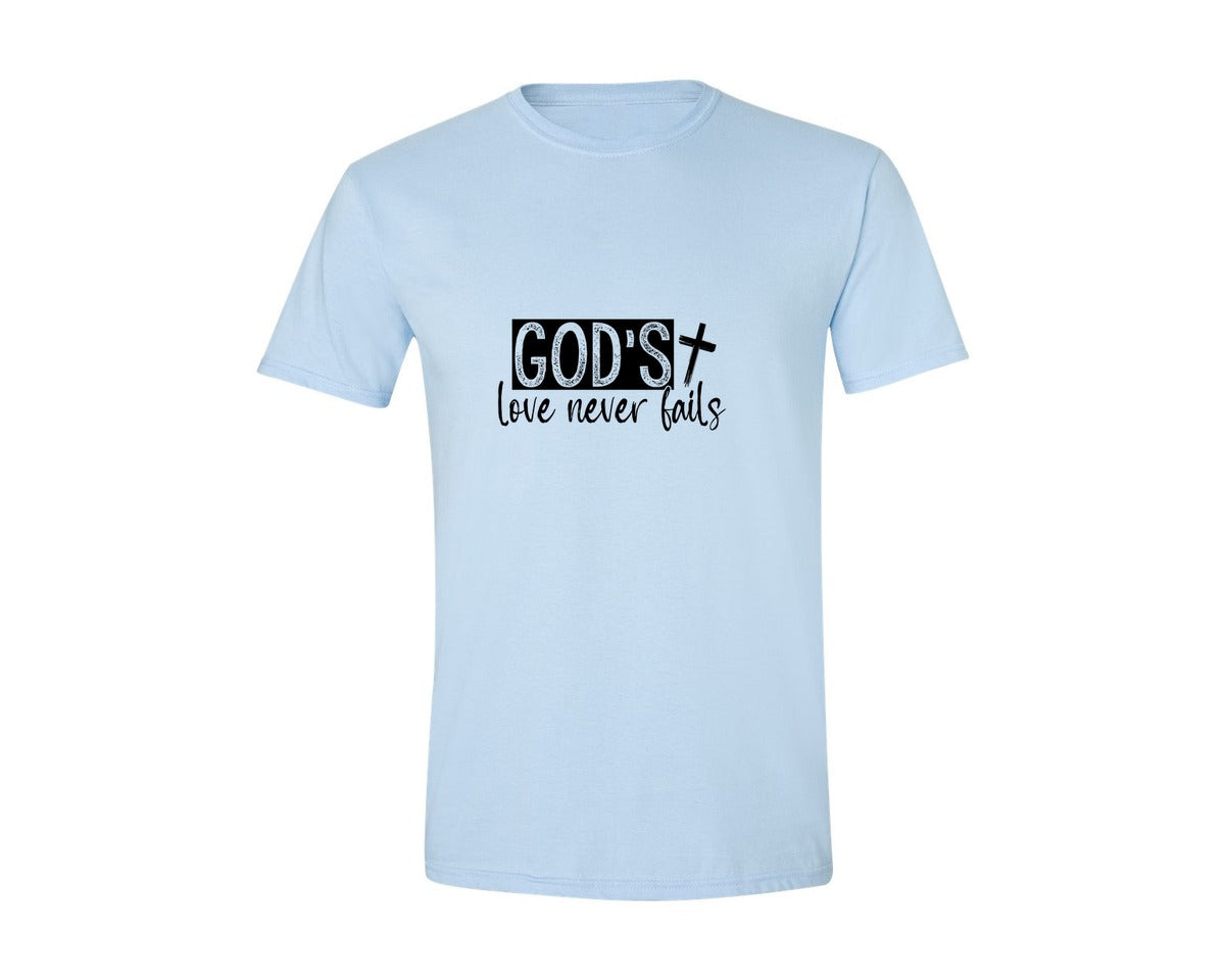 brand:Generic|color:Light Blue|Gods Love Never Fails Sleeve Design 2 Graphic T-Shirt