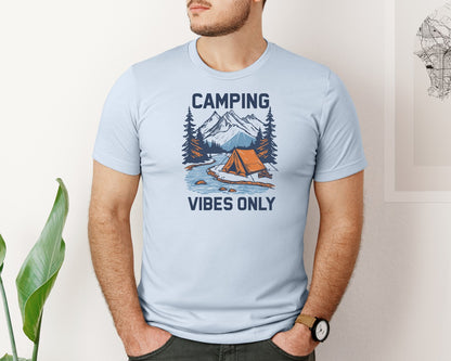 brand:Bella Canvas|color:Light Blue|Camping Vibes Only Outdoor Adventure Tee Graphic T-Shirt