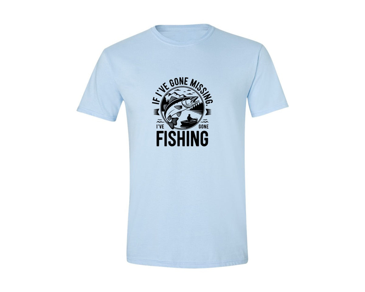 brand:Generic|color:Light Blue|If Ive Gone Missing Ive Gone Fishing T Graphic T-Shirt