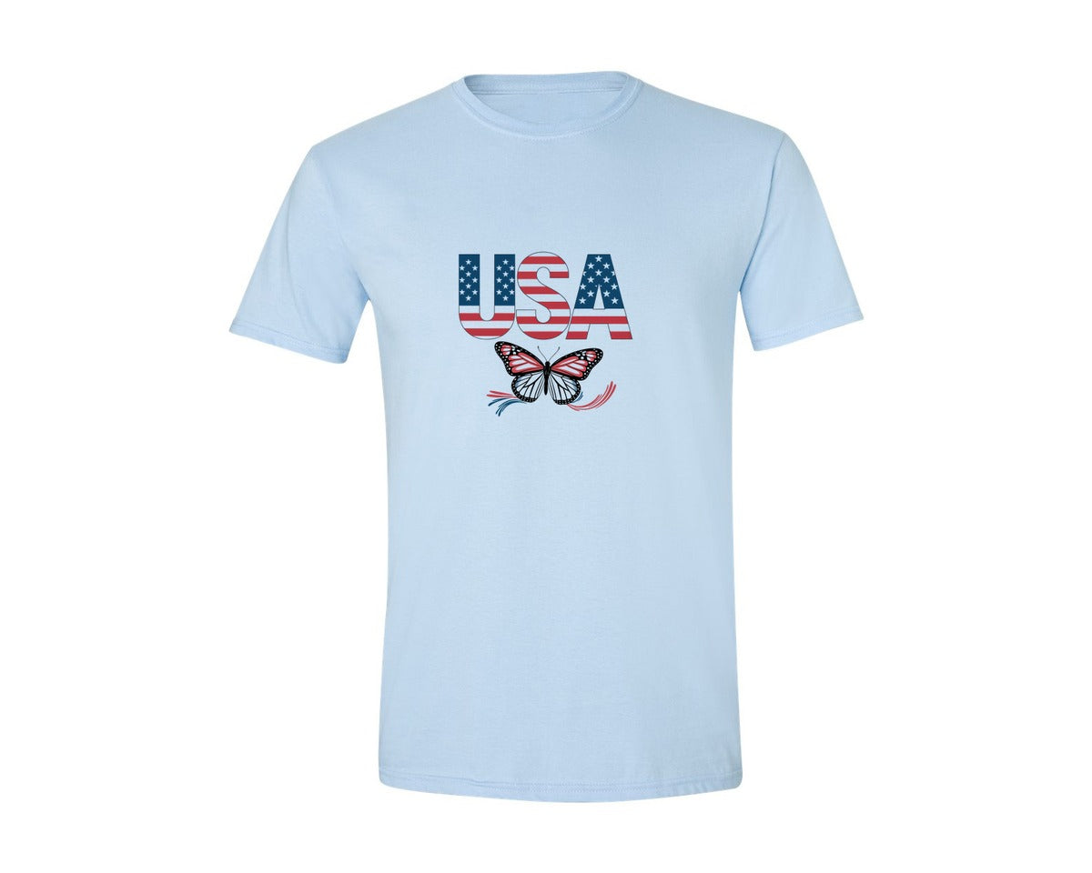 brand:Generic|color:Light Blue|Usa Butterfly Patriotic Graphic T-Shirt