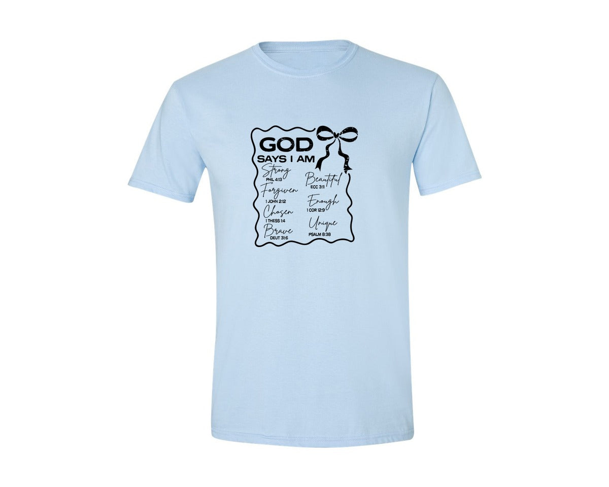 brand:Generic|color:Light Blue|God Says I Am Coquette Christian Graphic T-Shirt