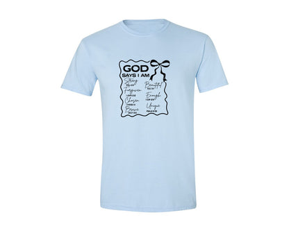 brand:Generic|color:Light Blue|God Says I Am Coquette Christian Graphic T-Shirt