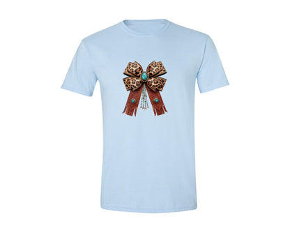 brand:Generic|color:Light Blue|Western Leopard Bow Coquette Cowgirl 2 Graphic T-Shirt