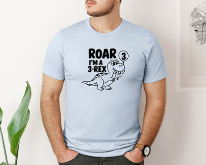 brand:Bella Canvas|color:Light Blue|3 Rex Dinosaur Birthday Graphic T-Shirt