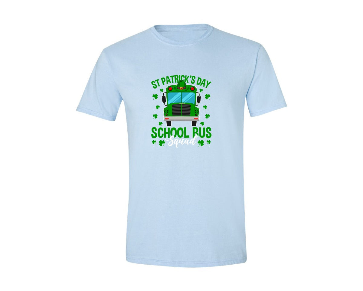 brand:Generic|color:Light Blue|St Patricks Day School Bus Squad School 2 Graphic T-Shirt