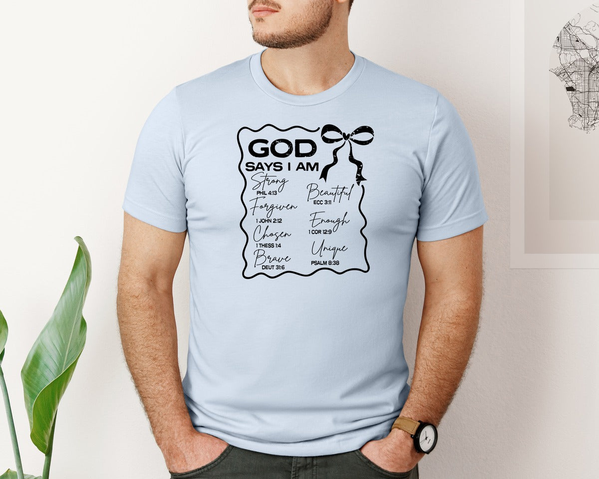 brand:Bella Canvas|color:Light Blue|God Says I Am Coquette Christian Graphic T-Shirt