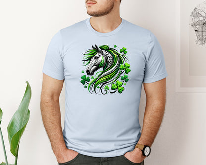 brand:Bella Canvas|color:Light Blue|St Patricks Day Horse Lucky Graphic T-Shirt