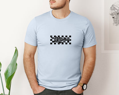 brand:Bella Canvas|color:Light Blue|Retro Mama Checkered Bow Coquette B Graphic T-Shirt