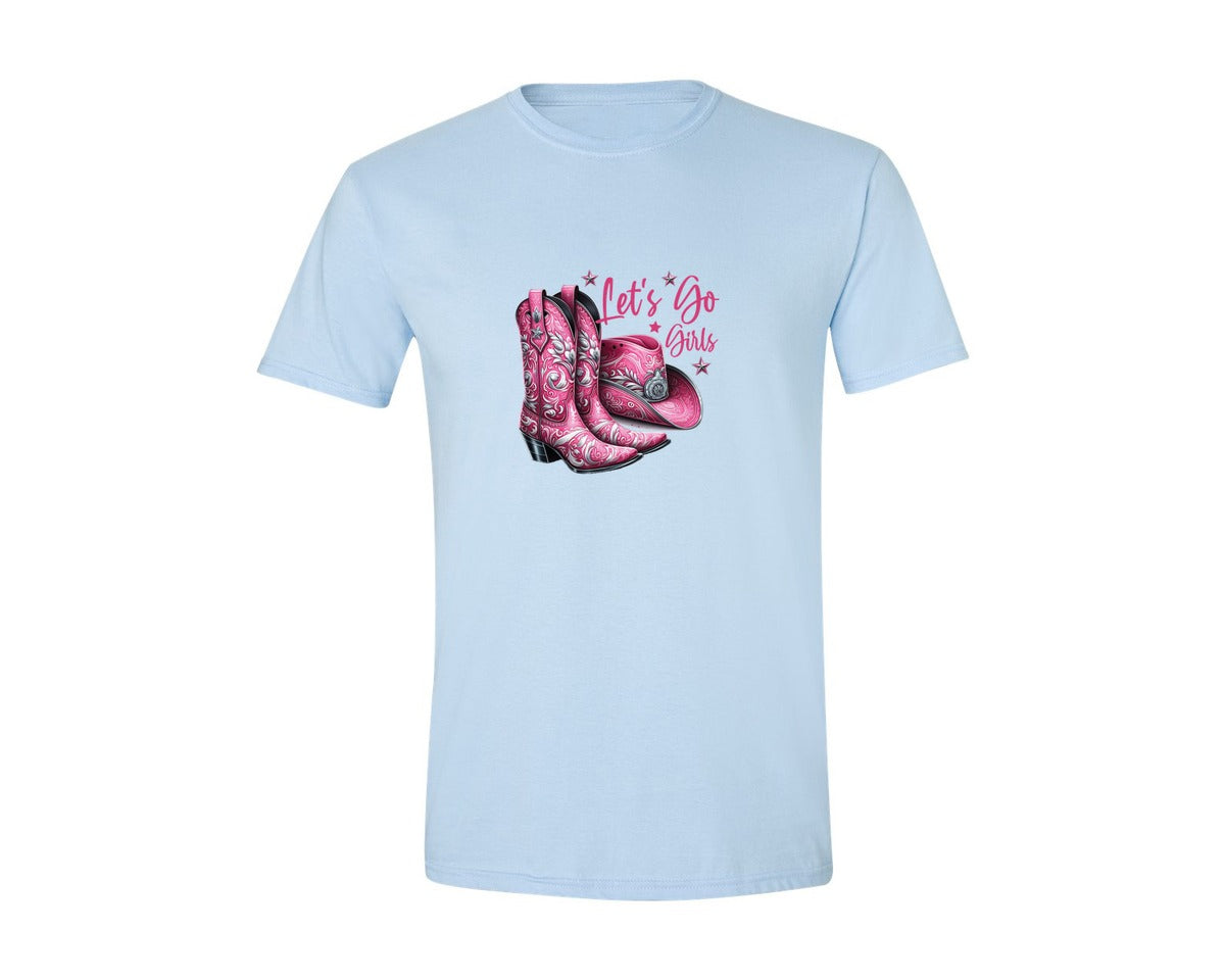 brand:Generic|color:Light Blue|Lets Go Girls Cowgirl Boots 2 Graphic T-Shirt