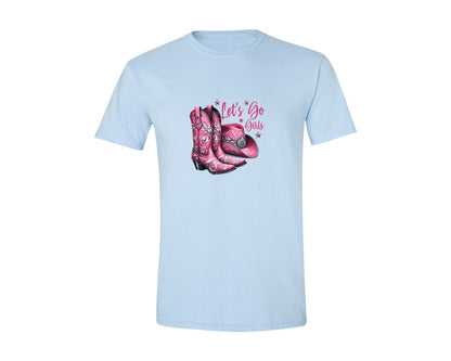 brand:Generic|color:Light Blue|Lets Go Girls Cowgirl Boots 2 Graphic T-Shirt