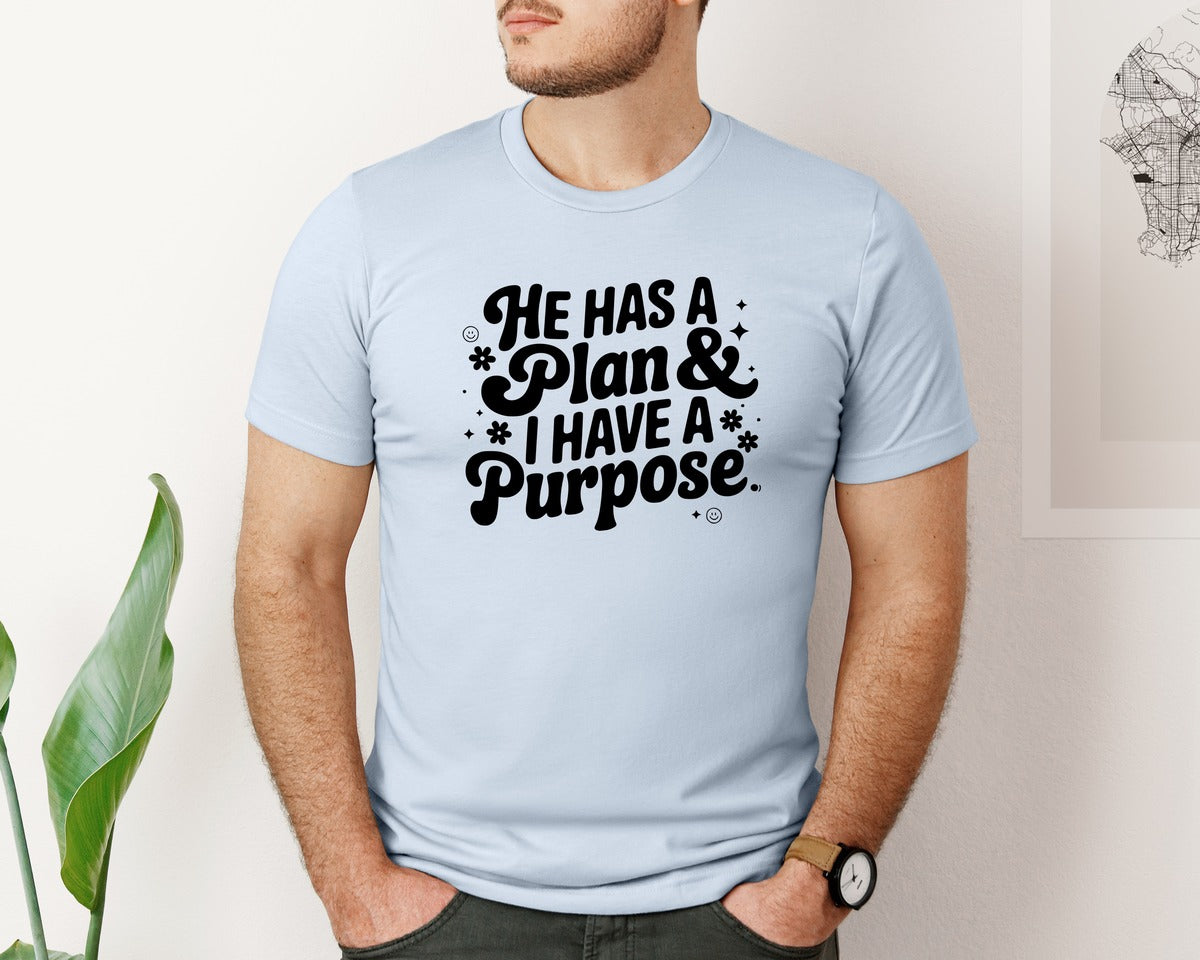brand:Bella Canvas|color:Light Blue|He Has A Plan And I Have A Purpose D Graphic T-Shirt