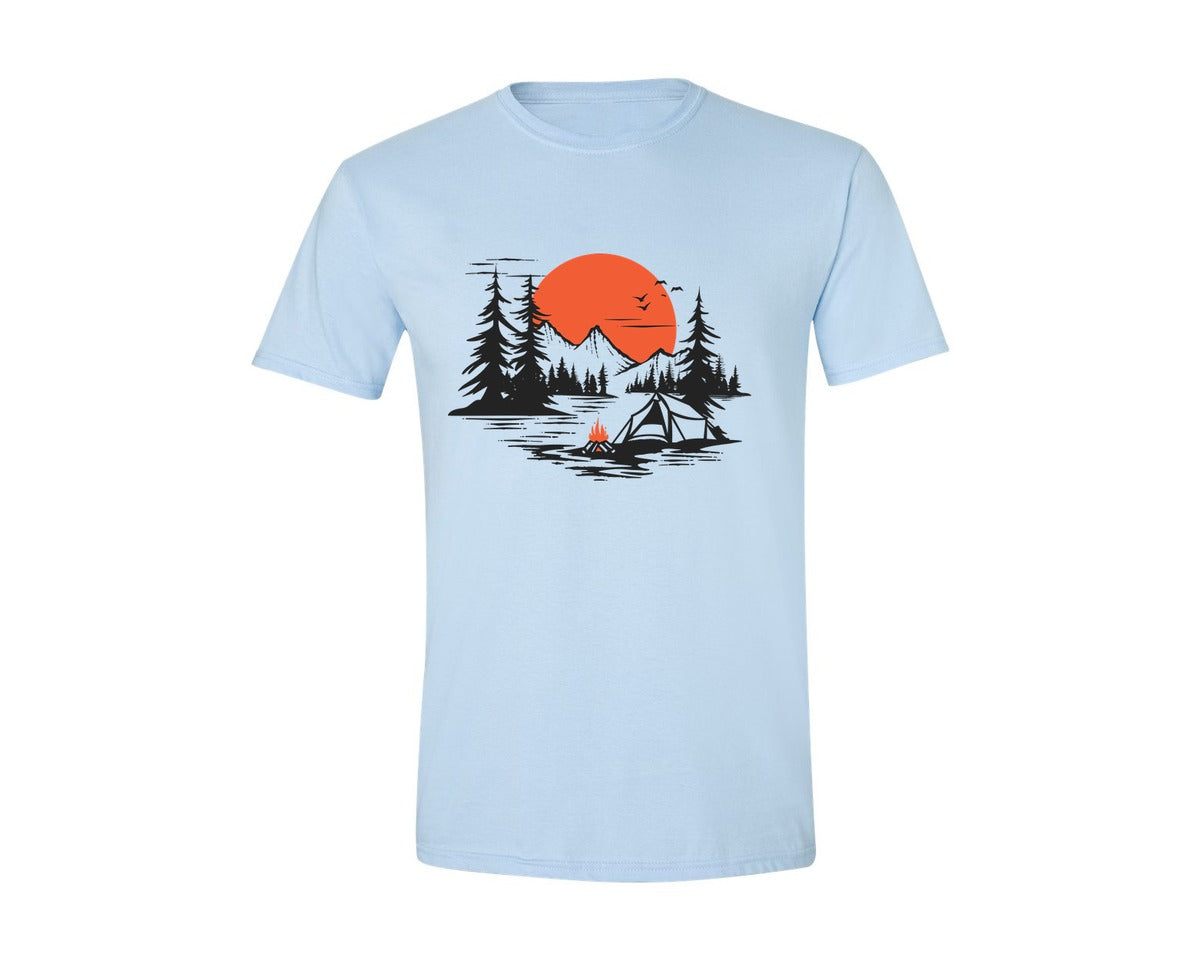 brand:Generic|color:Light Blue|Sunset Camping Adventure T Shirt Design 9 Graphic T-Shirt