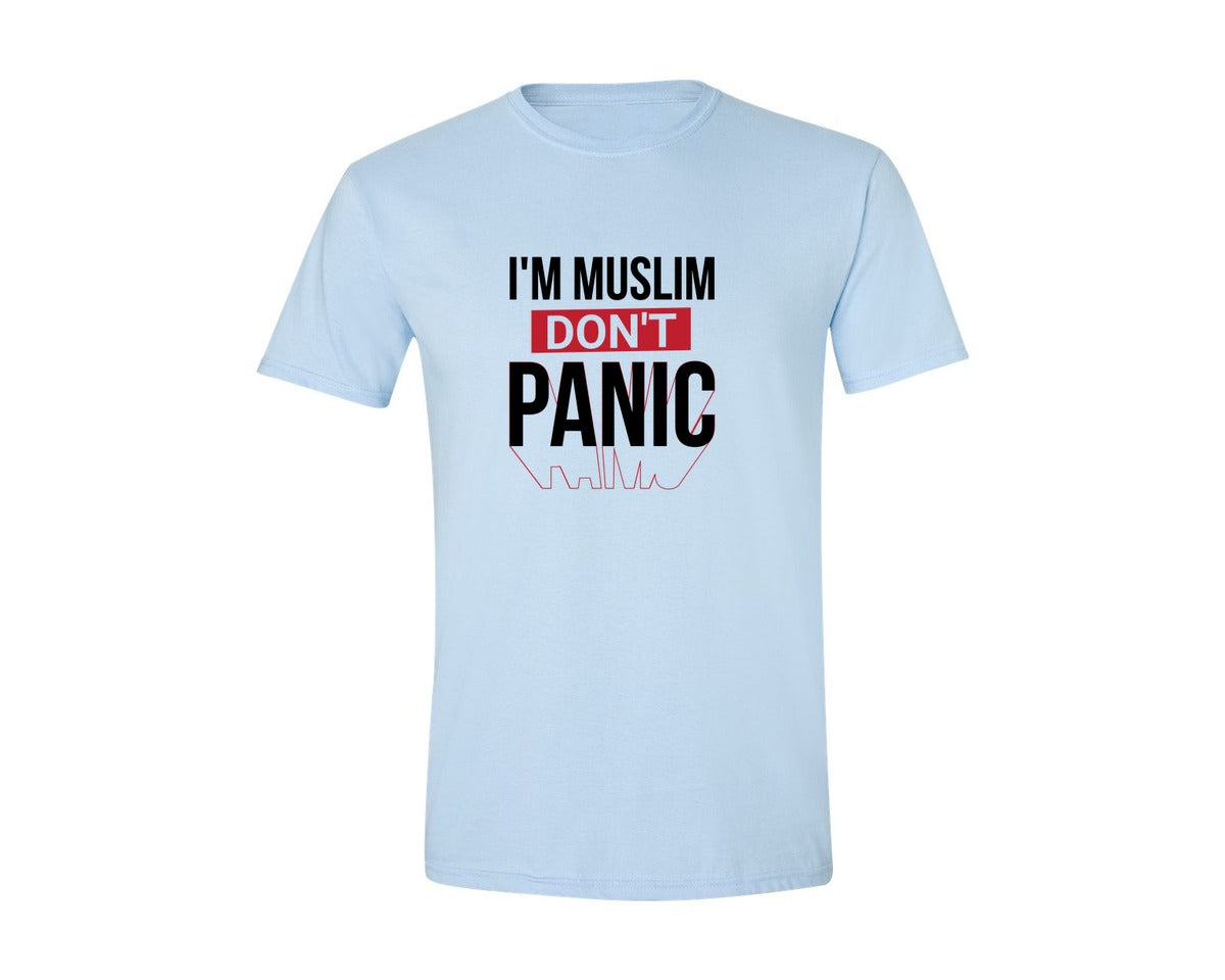brand:Generic|color:Light Blue|Im Muslim Dont Panic Muslim Quote Is Graphic T-Shirt