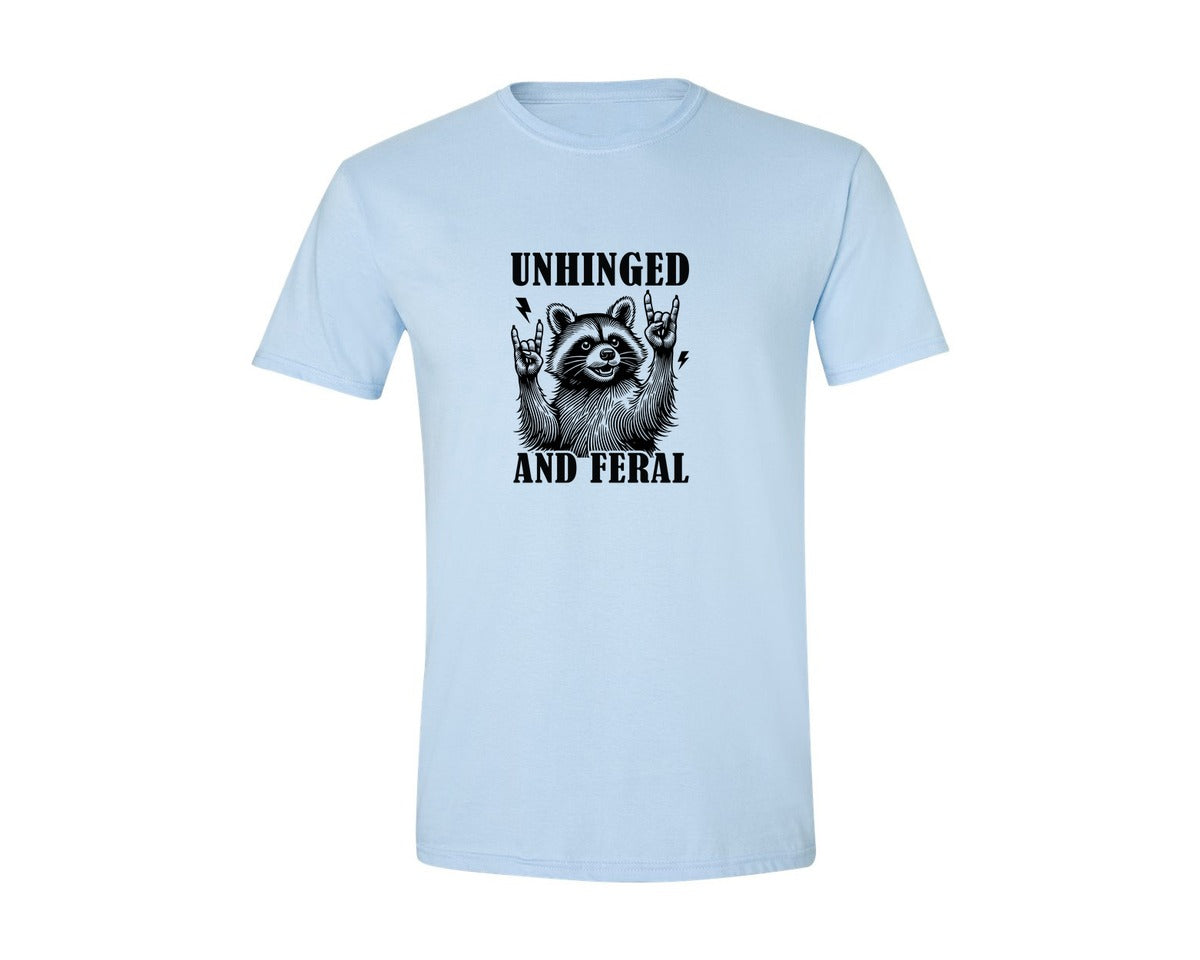 brand:Generic|color:Light Blue|Unhinged And Feral Vintage Raccoon Meme Graphic T-Shirt