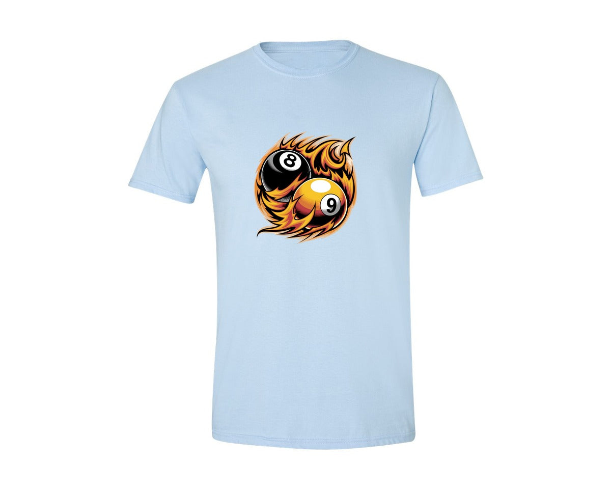brand:Generic|color:Light Blue|Flaming 8 9 Ball Billiards Graphic T-Shirt