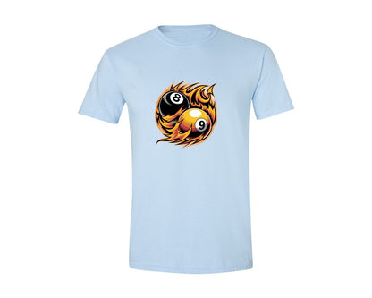 brand:Generic|color:Light Blue|Flaming 8 9 Ball Billiards Graphic T-Shirt