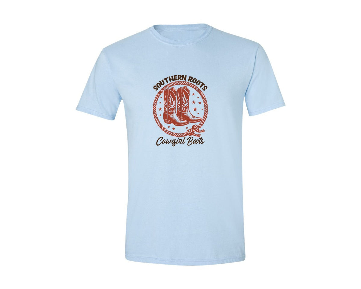 brand:Generic|color:Light Blue|Southern Roots Cowgirl Boots Cowgir Graphic T-Shirt