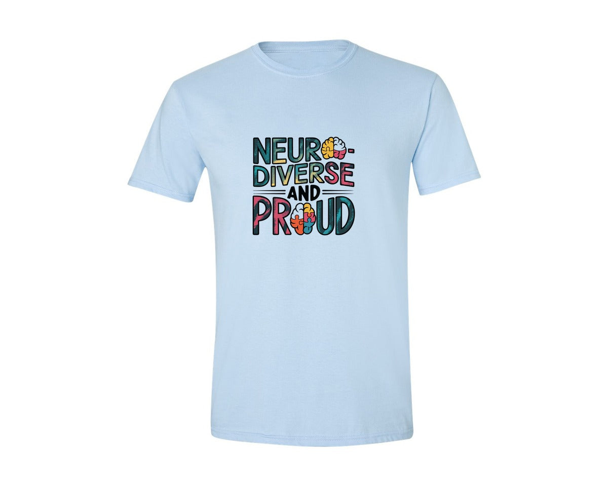 brand:Generic|color:Light Blue|Neuro Diverse And Proud Autism Shirt Graphic T-Shirt