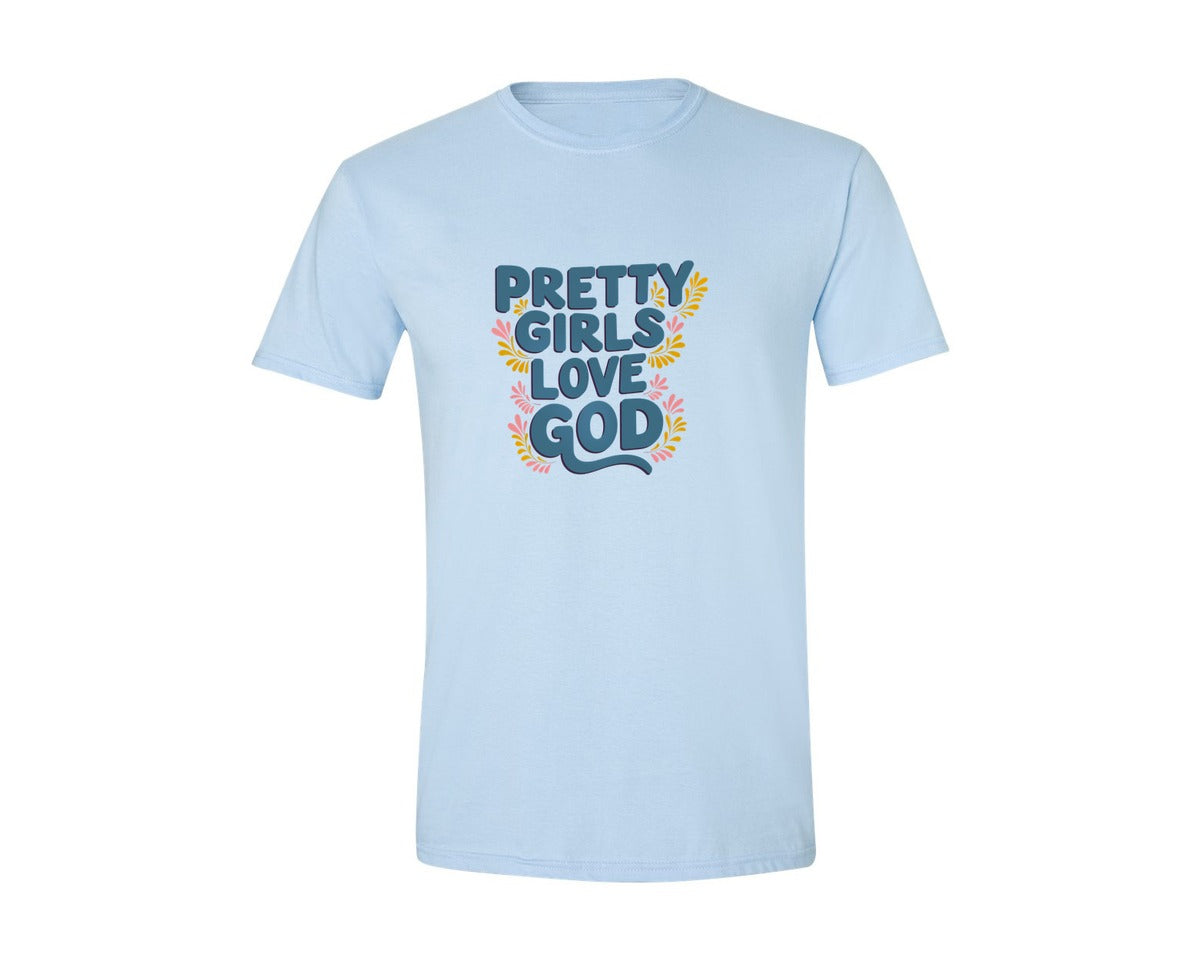brand:Generic|color:Light Blue|Pretty Girls Love God Christian 3 Graphic T-Shirt