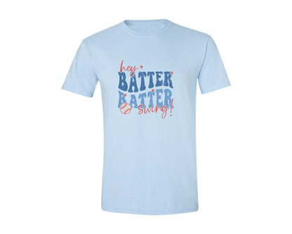 brand:Generic|color:Light Blue|Retro Baseball Hey Batter Batter Swing Graphic T-Shirt