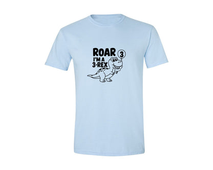 brand:Generic|color:Light Blue|3 Rex Dinosaur Birthday Graphic T-Shirt