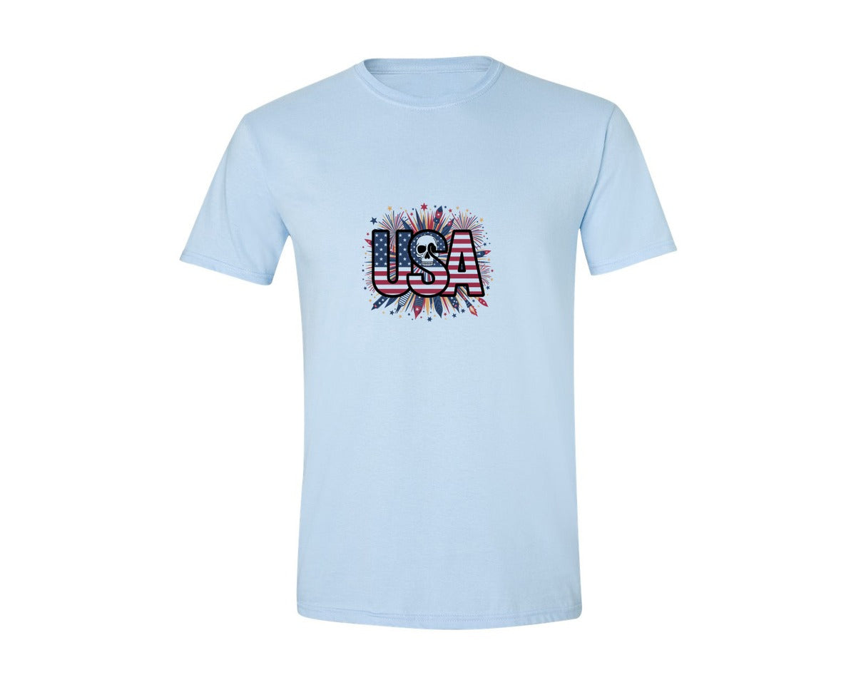 brand:Generic|color:Light Blue|Usa Skull Fireworks 4Th Of July T Shirt 2 Graphic T-Shirt