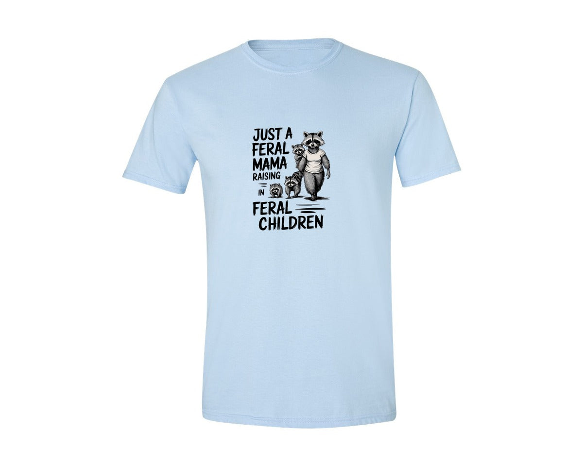 brand:Generic|color:Light Blue|Funny Mothers Day Raccoon Mama Tired Graphic T-Shirt