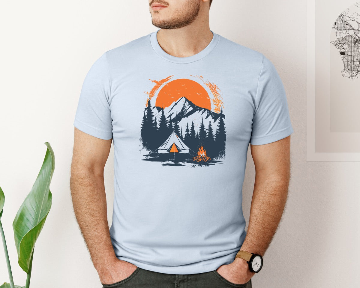brand:Bella Canvas|color:Light Blue|Sunset Camping Adventure T Shirt Design 3 Graphic T-Shirt