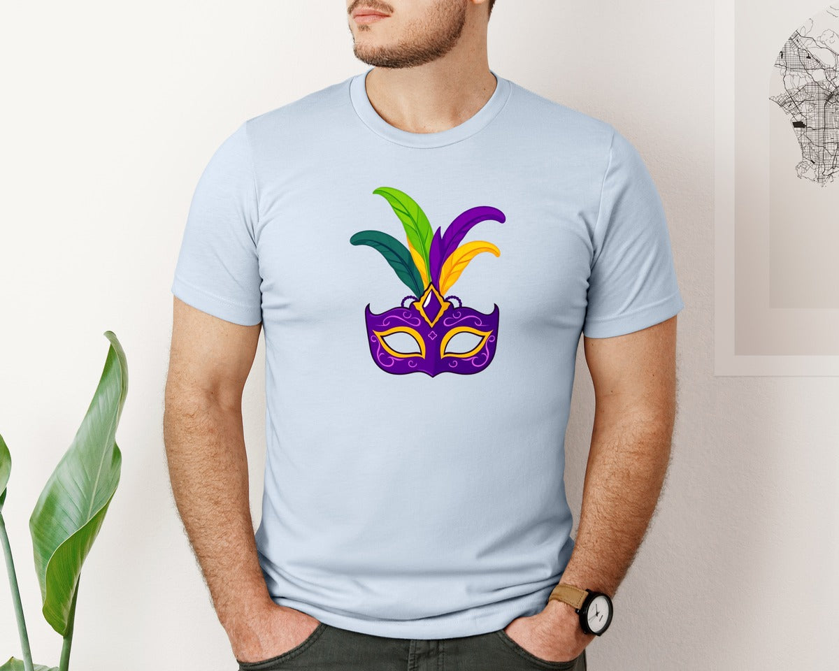 brand:Bella Canvas|color:Light Blue|Mardi Gras Mask T Shirt Design 4 Graphic T-Shirt