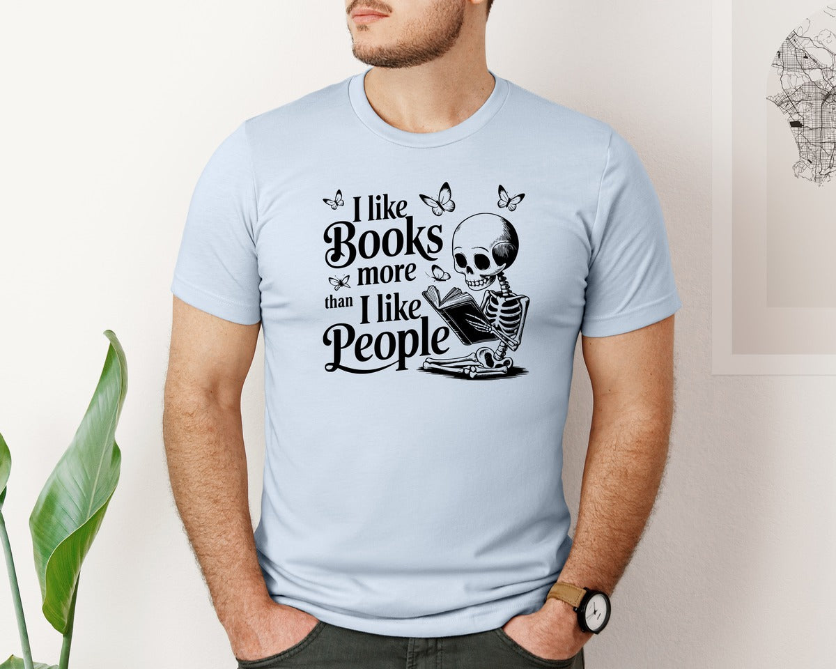 brand:Bella Canvas|color:Light Blue|I Like Books More Than I Like People 3 Graphic T-Shirt