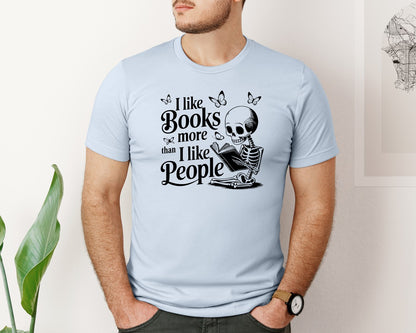 brand:Bella Canvas|color:Light Blue|I Like Books More Than I Like People 3 Graphic T-Shirt