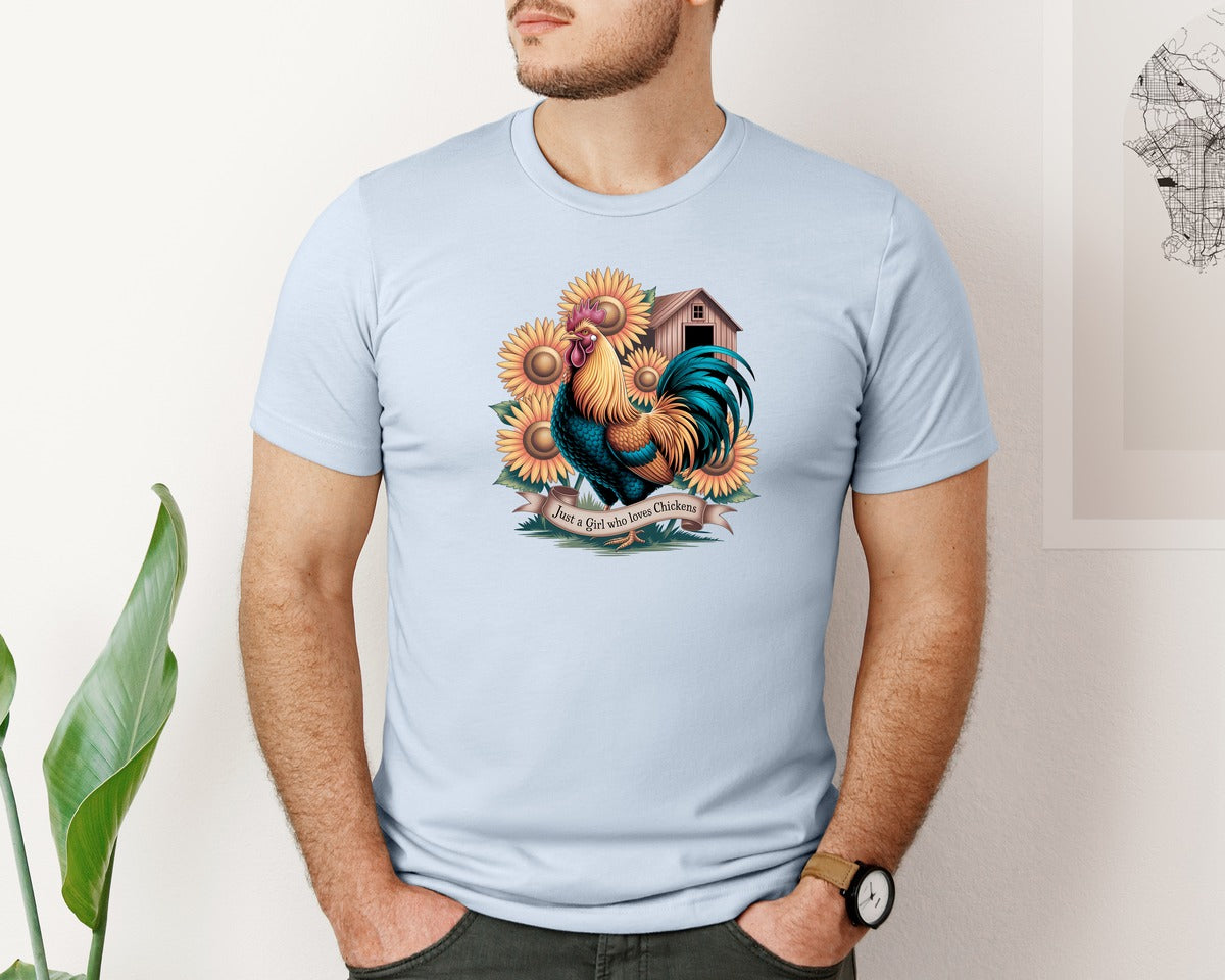 brand:Bella Canvas|color:Light Blue|Just A Girl Who Loves Chickens 10 Graphic T-Shirt