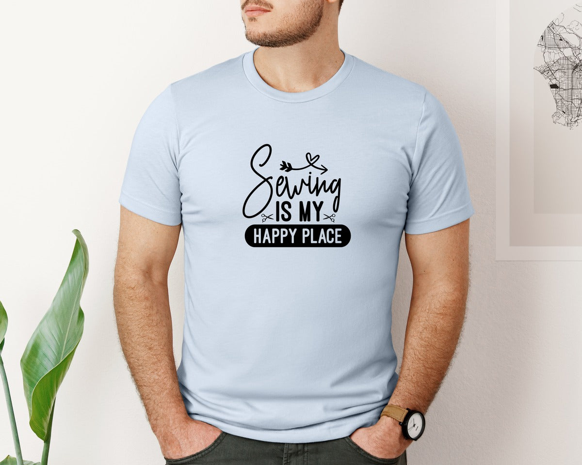 brand:Bella Canvas|color:Light Blue|Sewing Is My Happy Place 36 Graphic T-Shirt