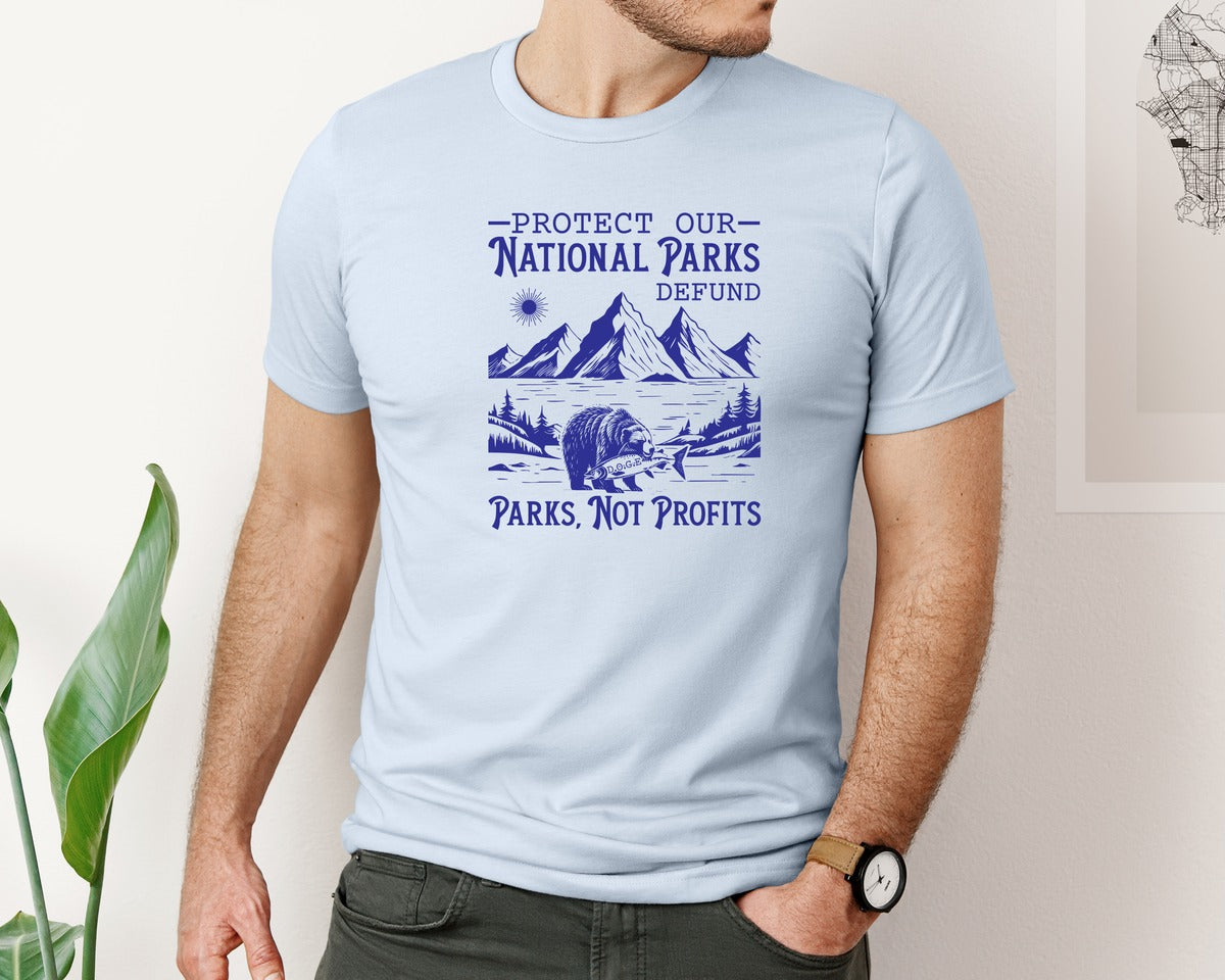brand:Bella Canvas|color:Light Blue|Protect Our National Parks Defund Doge Graphic T-Shirt