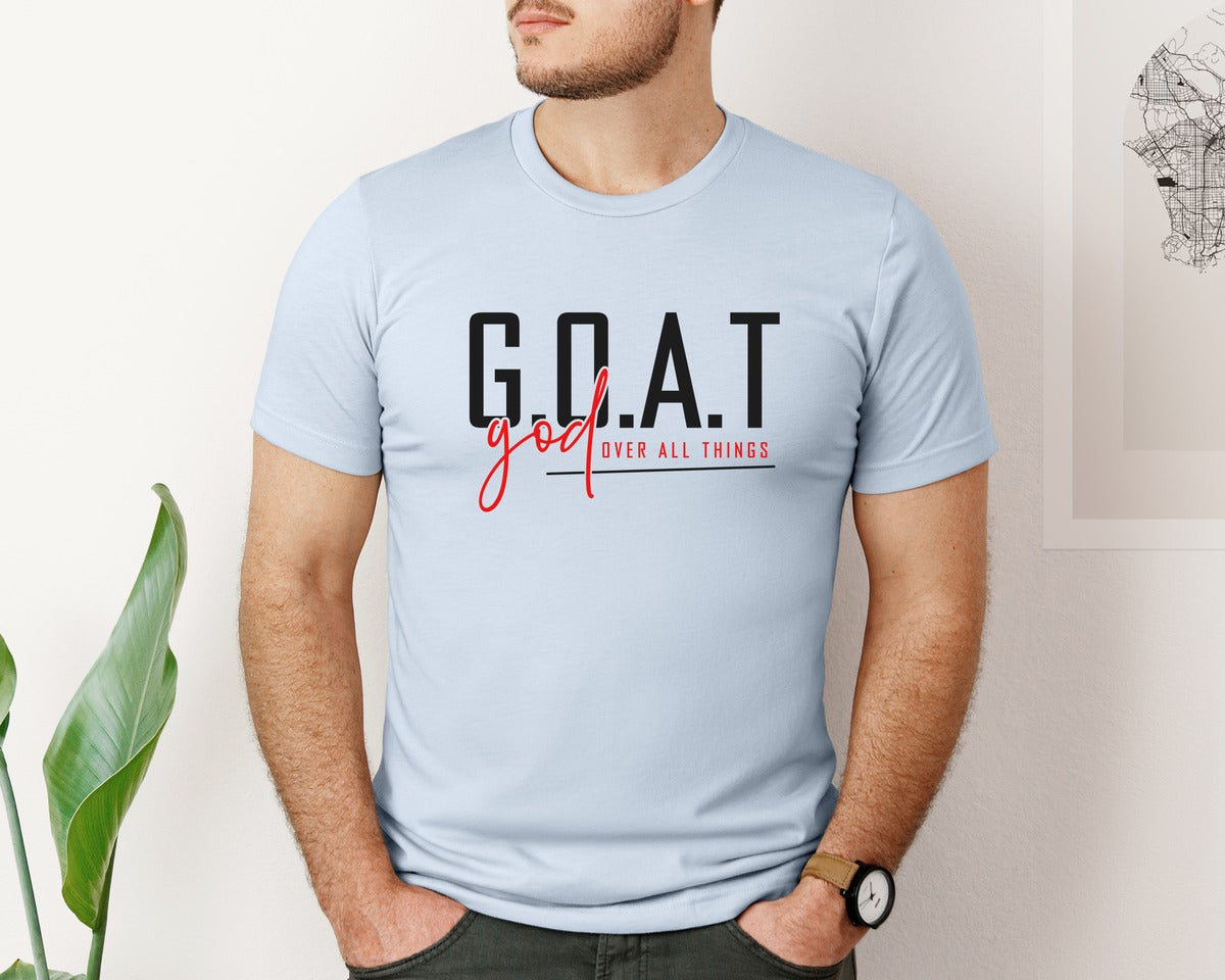 brand:Bella Canvas|color:Light Blue|God Over All Things Shirt Design Graphic T-Shirt