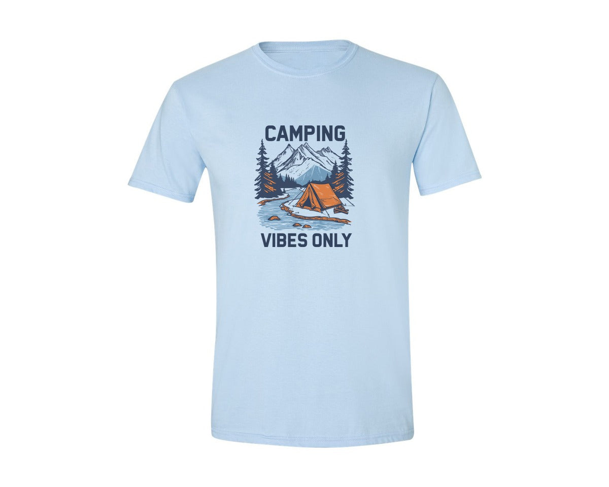 brand:Generic|color:Light Blue|Camping Vibes Only Outdoor Adventure Tee Graphic T-Shirt