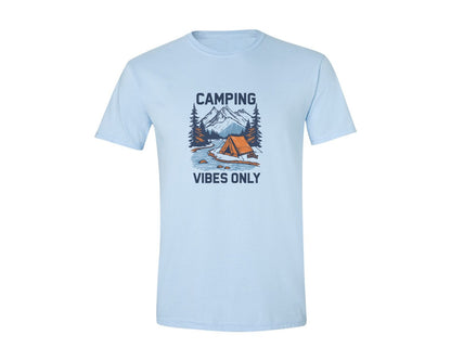 brand:Generic|color:Light Blue|Camping Vibes Only Outdoor Adventure Tee Graphic T-Shirt