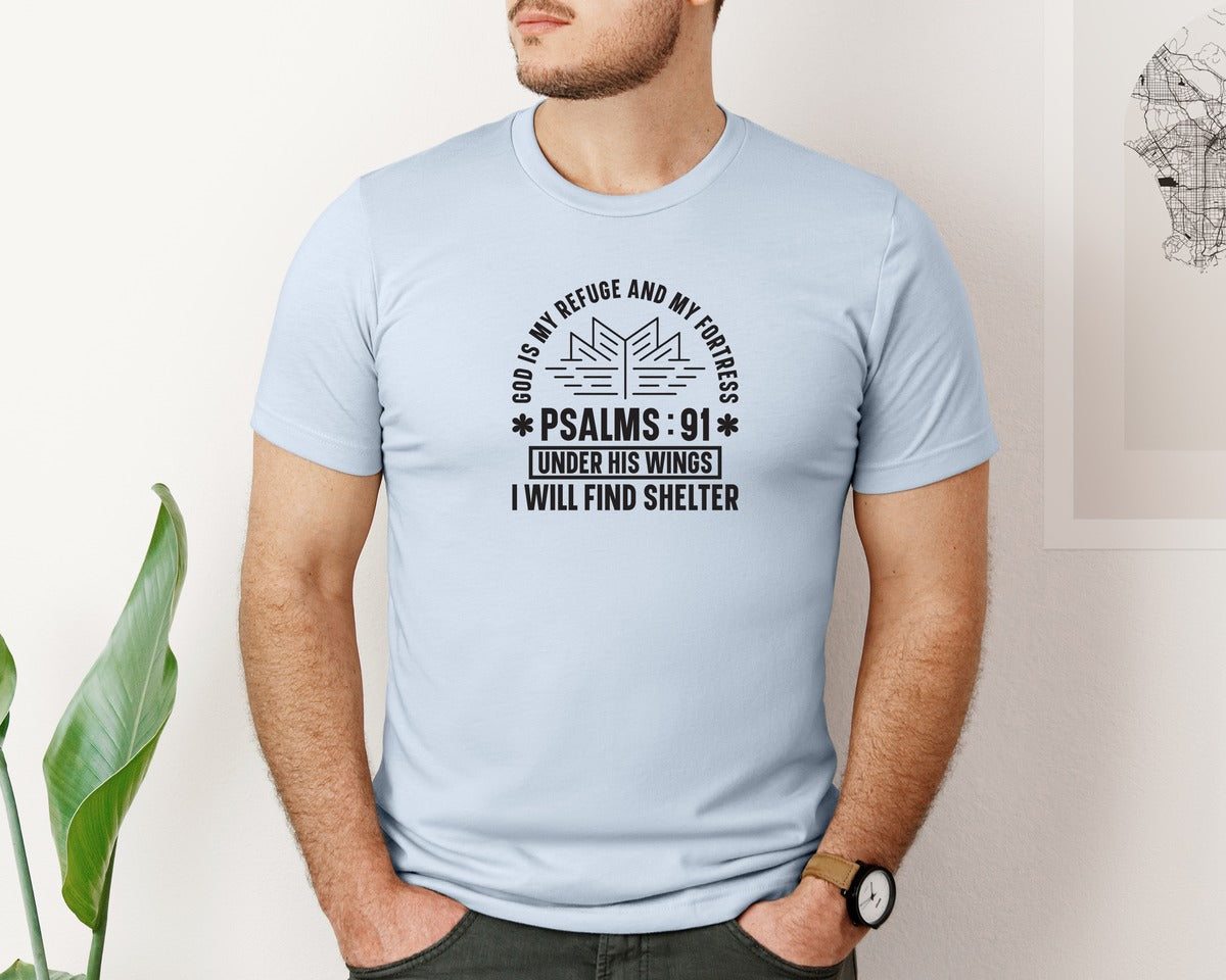 brand:Bella Canvas|color:Light Blue|God Is My Refuge Psalms 91 Desi Graphic T-Shirt